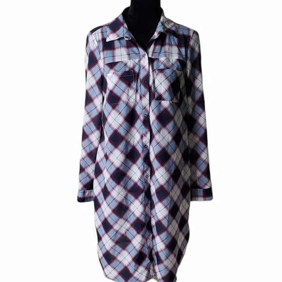 Prana Plaid Maroon Flint Maxi Tunic Size Small - Picture 4 of 11